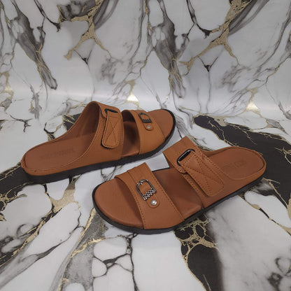Premium Mustard Leather Double Strap Slippers - Maha fashions -  Men Footwear