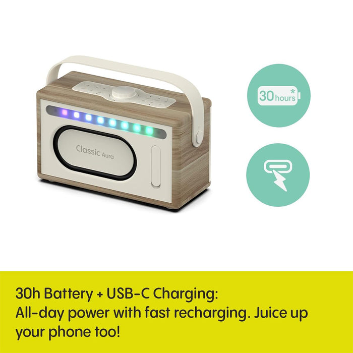 Pure Classic Aura Portable Bluetooth Speaker with Ambient Lighting - Cotton White Oak White