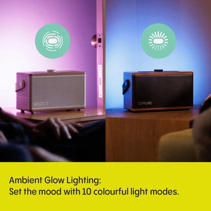 Pure Classic Aura Portable Bluetooth Speaker with Ambient Lighting - Cotton White Oak White