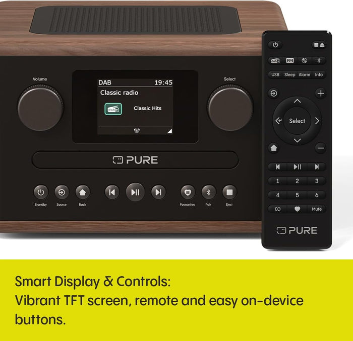 Pure Classic C-D4 DAB DAB+ FM Radio with CD Player and Bluetooth - Coffee Brown Walnut Brown