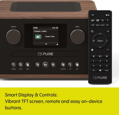 Pure Classic C-D4 DAB DAB+ FM Radio with CD Player and Bluetooth - Coffee Brown Walnut Brown