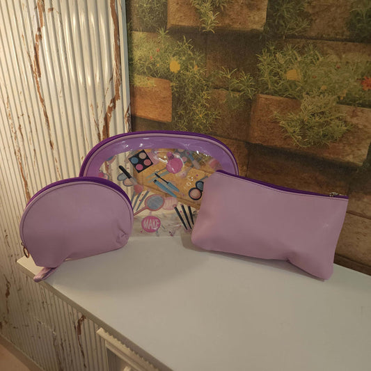Purple Multi Use Pouch 3 Pcs Set - Maha fashions -  Handbags & Wallets