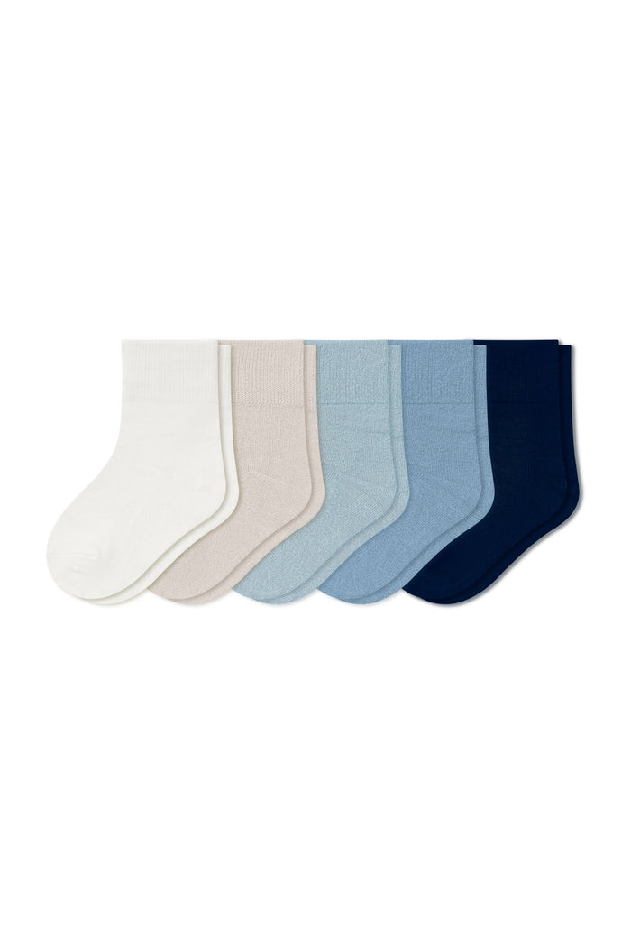 Quarter Socks Combo 5-Pack in Nay, Slate, Fog, Oat, and Cloud laying flat on a white background.