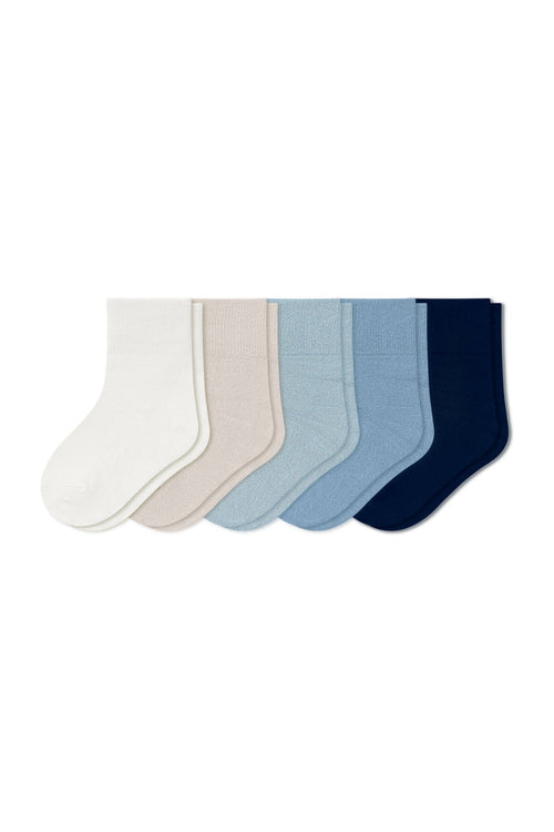 Quarter Socks Combo 5-Pack in Nay, Slate, Fog, Oat, and Cloud laying flat on a white background.