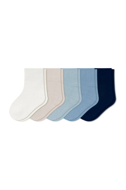 Quarter Socks Combo 5-Pack in Nay, Slate, Fog, Oat, and Cloud laying flat on a white background.