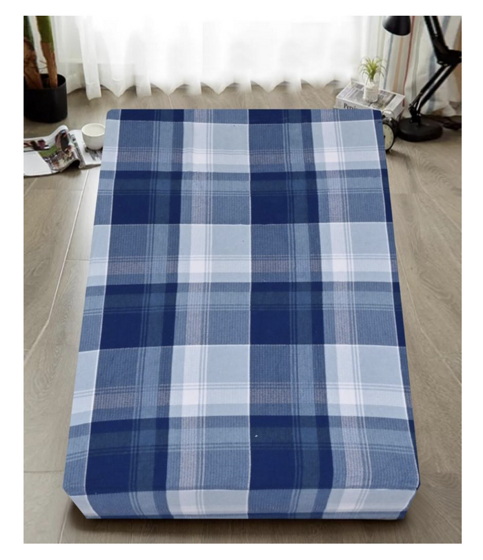 Queen Luxury 100% Cotton Flannelette Fitted Bed Sheet Flannel - Blue Check Print -Home Living Store - -