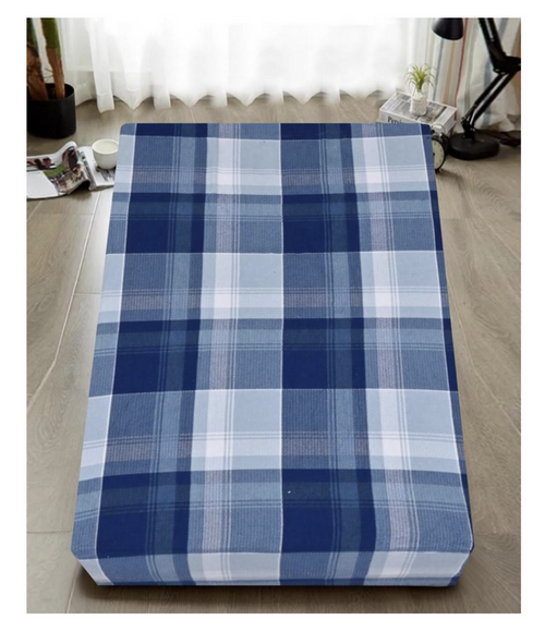 Queen Luxury 100% Cotton Flannelette Fitted Bed Sheet Flannel - Blue Check Print -Home Living Store - -