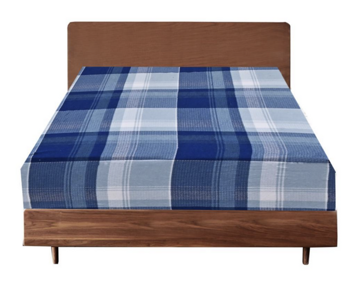Queen Luxury 100% Cotton Flannelette Fitted Bed Sheet Flannel - Blue Check Print -Home Living Store - -