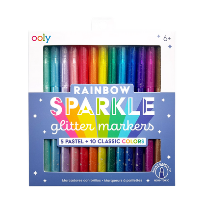 Packaging front of OOLY Rainbow Sparkle Glitter Markers