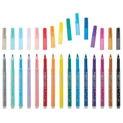 Row of uncapped markers from the OOLY Rainbow Sparkle Glitter Markers