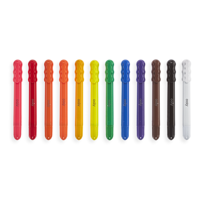 Colorful Rainy Dayz Gel Crayons lined up out of packaging
