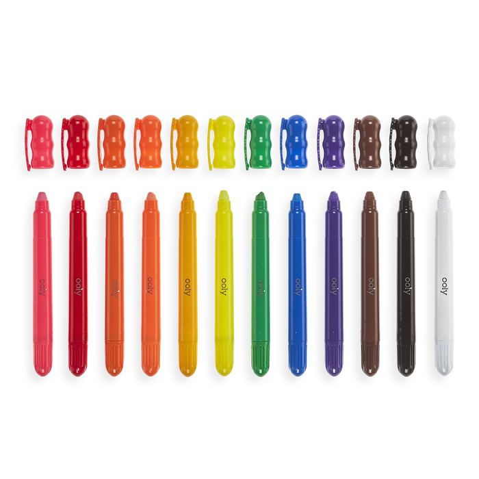 Rainy Dayz Gel Crayons lined up with caps off