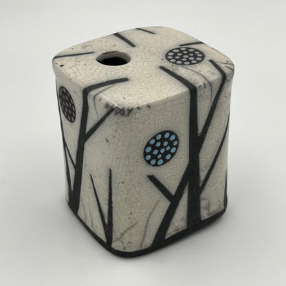 Raku Square Vase with Black Accents