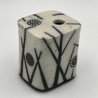 Raku Square Vase with Black Accents