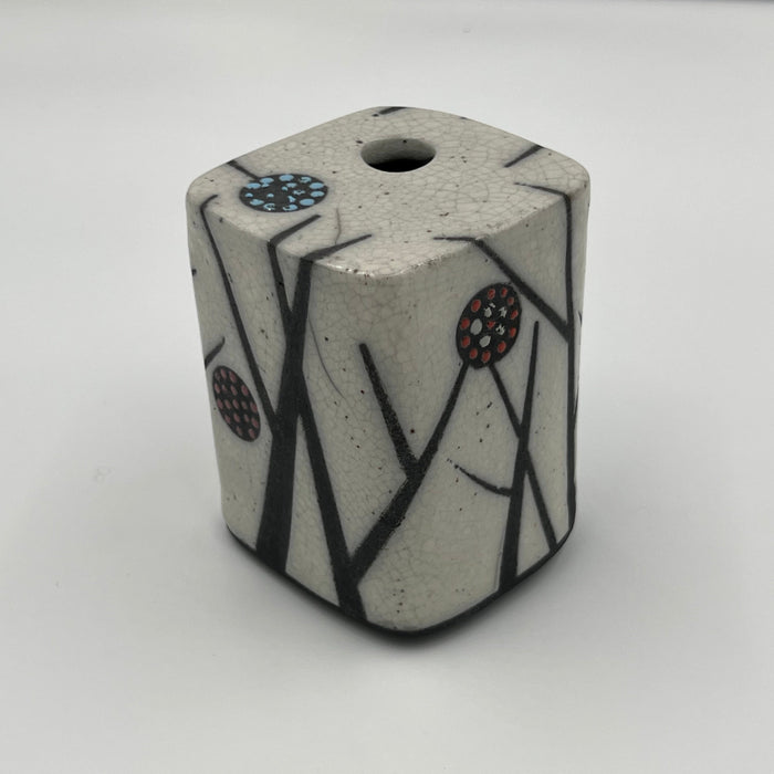Raku Square Vase with Black Accents