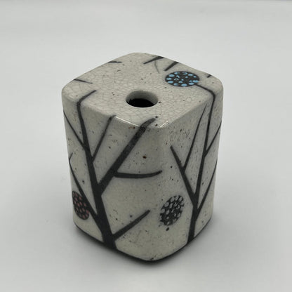Raku Square Vase with Black Accents