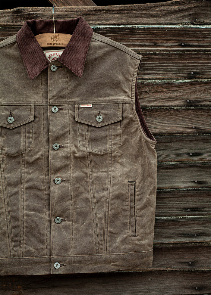 Iron & Resin Rambler Vest in Oak Brown with Corduroy Collar