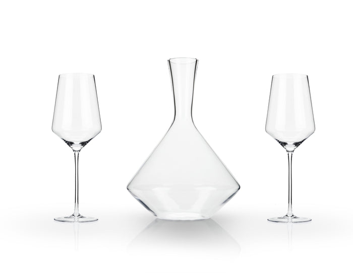 Raye Angled Crystal Bordeaux Decanter & Wine Glass Set (Online Only)