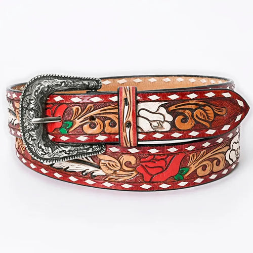 Red Hand Tooled American Leather Western Belt