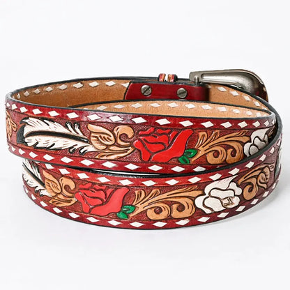 Red Hand Tooled American Leather Western Belt