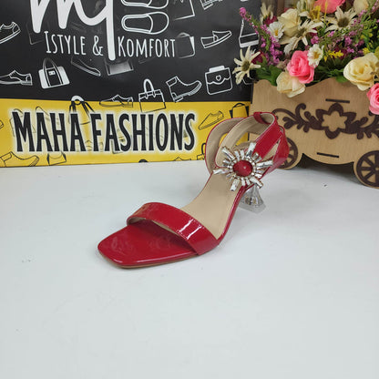 Red Sandals in Heels With Buckle - Maha fashions -