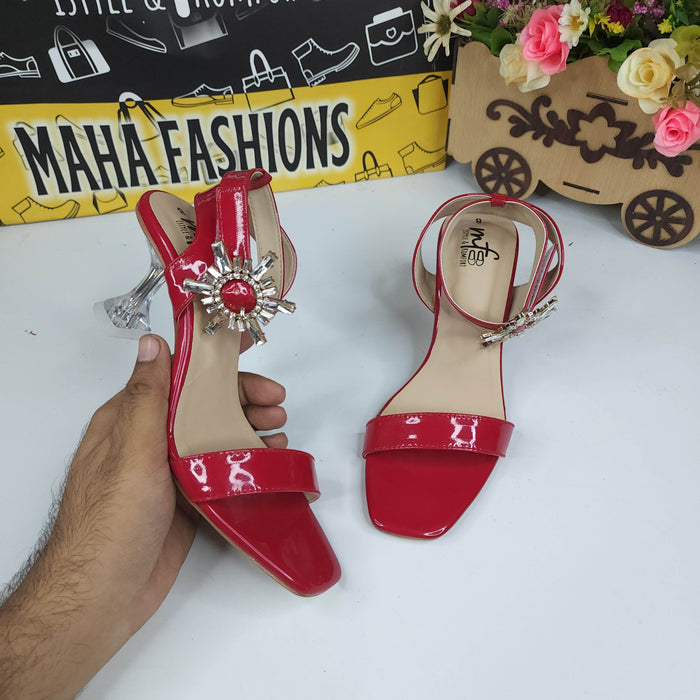 Red Sandals in Heels With Buckle - Maha fashions -
