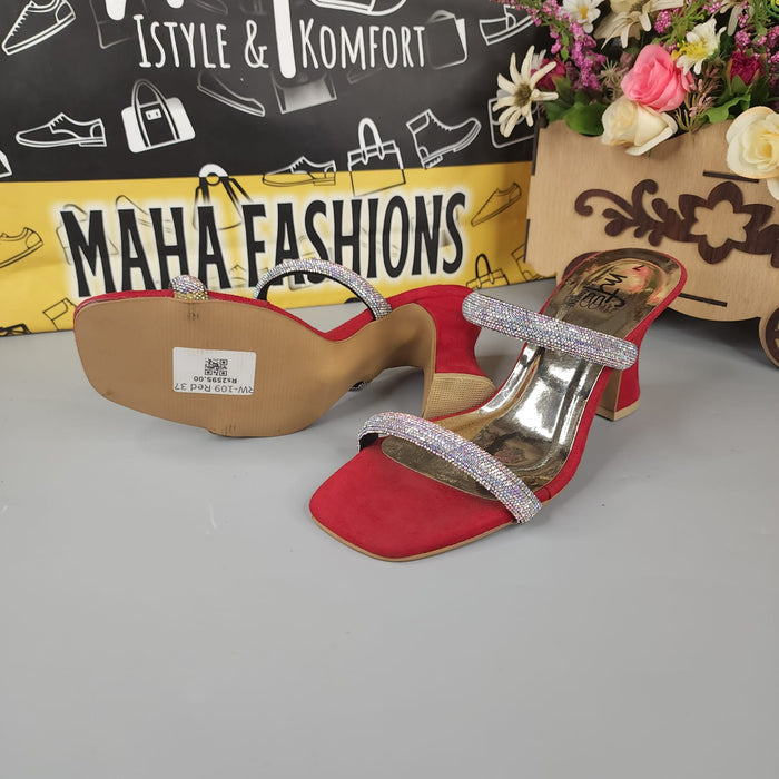 Red Studs Strips Footwear in Heel - Maha fashions -  Women Footwear
