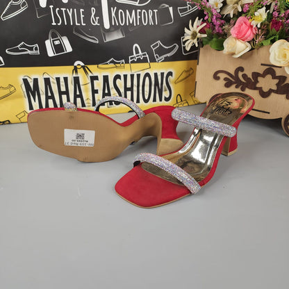 Red Studs Strips Footwear in Heel - Maha fashions -  Women Footwear