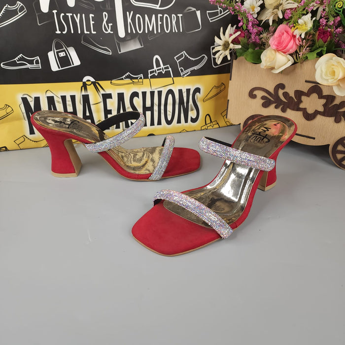 Red Studs Strips Footwear in Heel - Maha fashions -  Women Footwear