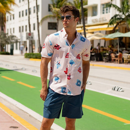 RSVLTS RSVLTS Short Sleeve Shirt Red, White, and Blue Plate Special – KUNUFLEX Short Sleeve Shirt