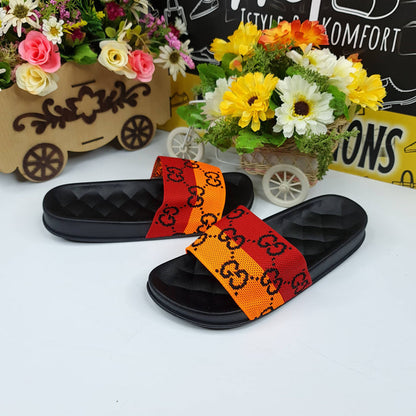 Red/Orange Casual Slides - Maha fashions -