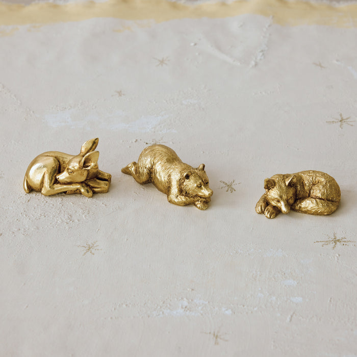 Resin Sleeping Animal, Gold Finish, 3 Styles