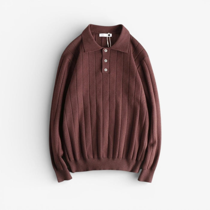 Retro polo striped sweater - AntoniosClothing - Dark coffee
