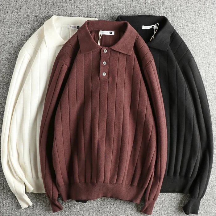 Retro polo striped sweater - AntoniosClothing - Dark coffee