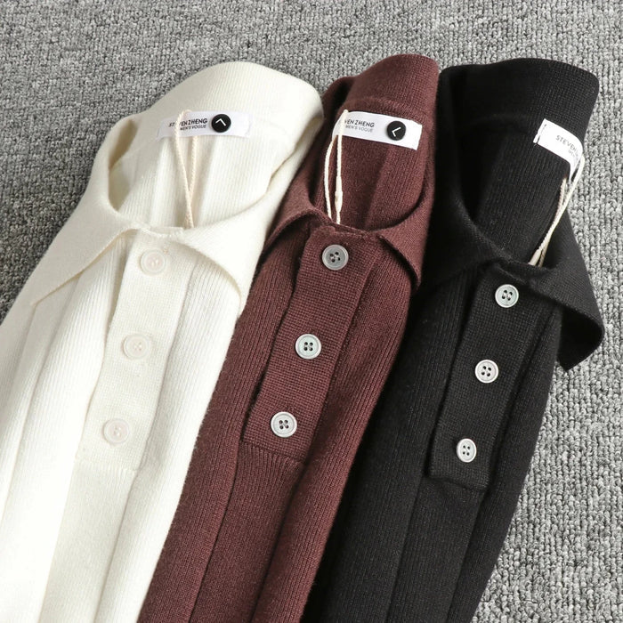 Retro polo striped sweater - AntoniosClothing - Dark coffee