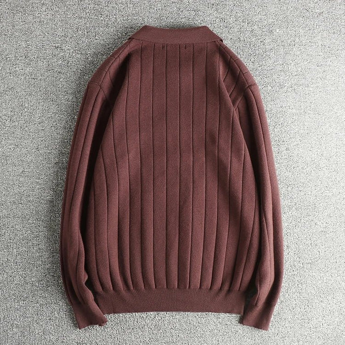 Retro polo striped sweater - AntoniosClothing - Dark coffee