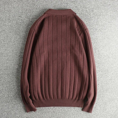 Retro polo striped sweater - AntoniosClothing - Dark coffee