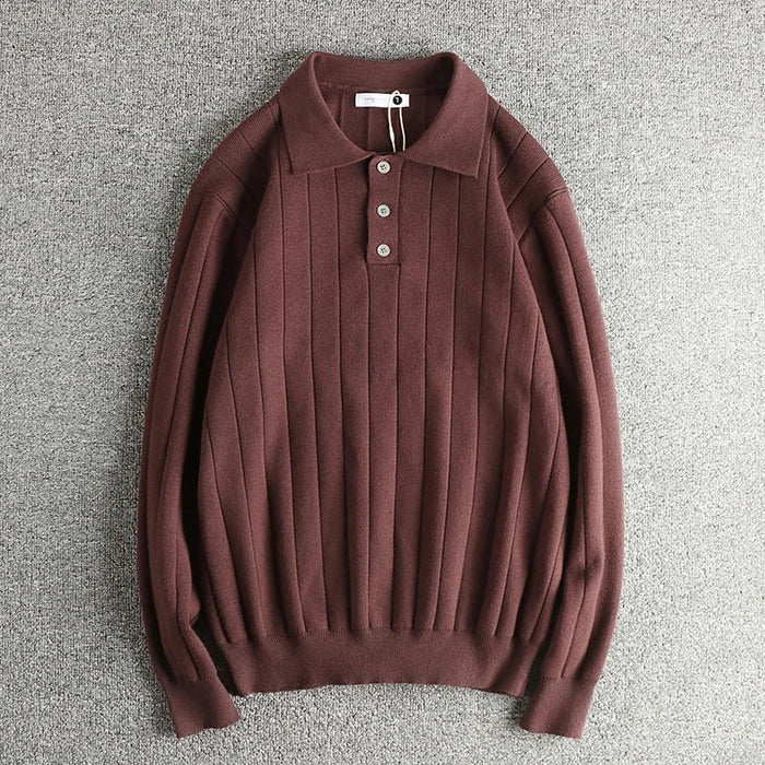 Retro polo striped sweater - AntoniosClothing - Dark coffee