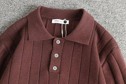 Retro polo striped sweater - AntoniosClothing - Dark coffee
