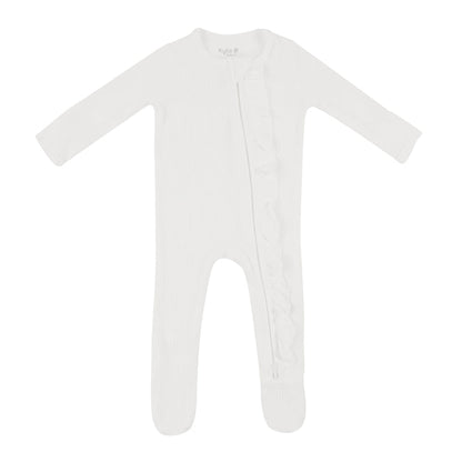 Kyte Baby Ribbed Ruffle Zipper Footie in Cloud