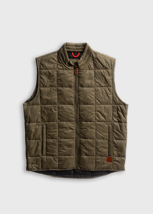 quilted nylon vest with insulated poly fill, zipper front and button placket, durable lightweight outerwear with utility pockets and classic style