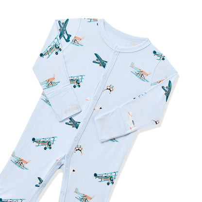 Close up of the snap closure and fold over hand cuffs on the Romper in Take Off