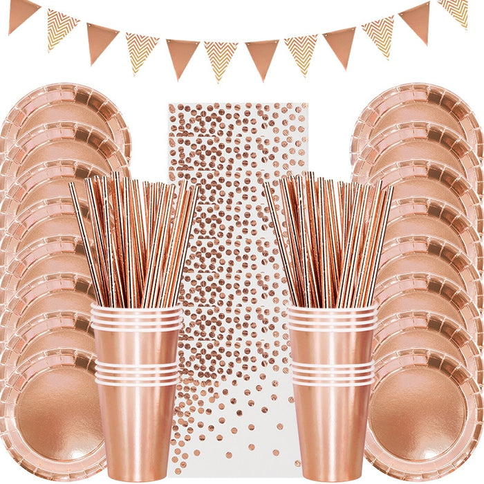 Rose Gold Party Disposable Tableware Sets- Wedding-Bachelorette-Shower Party Assorted Decorations