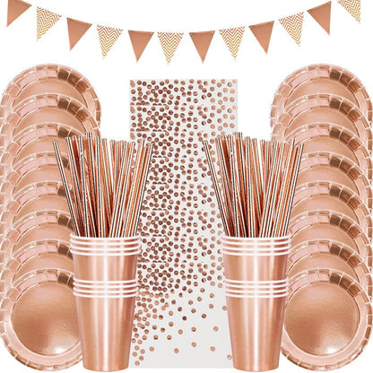 Rose Gold Party Disposable Tableware Sets- Wedding-Bachelorette-Shower Party Assorted Decorations