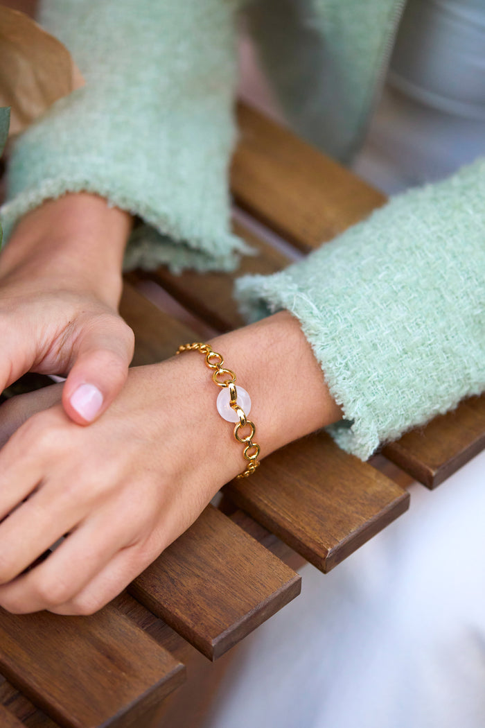 Rose Quartz Graduated Link T-Bar Bracelet