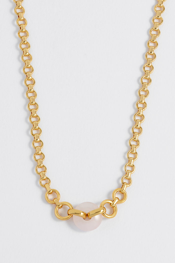 Rose Quartz Graduated Round Link Chain Necklace
