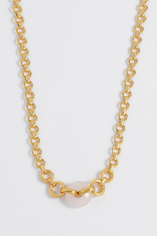 Rose Quartz Graduated Round Link Chain Necklace