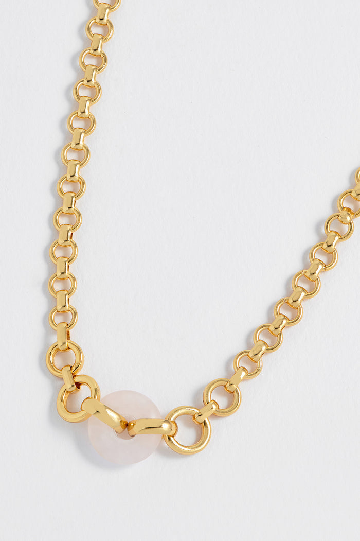 Rose Quartz Graduated Round Link Chain Necklace