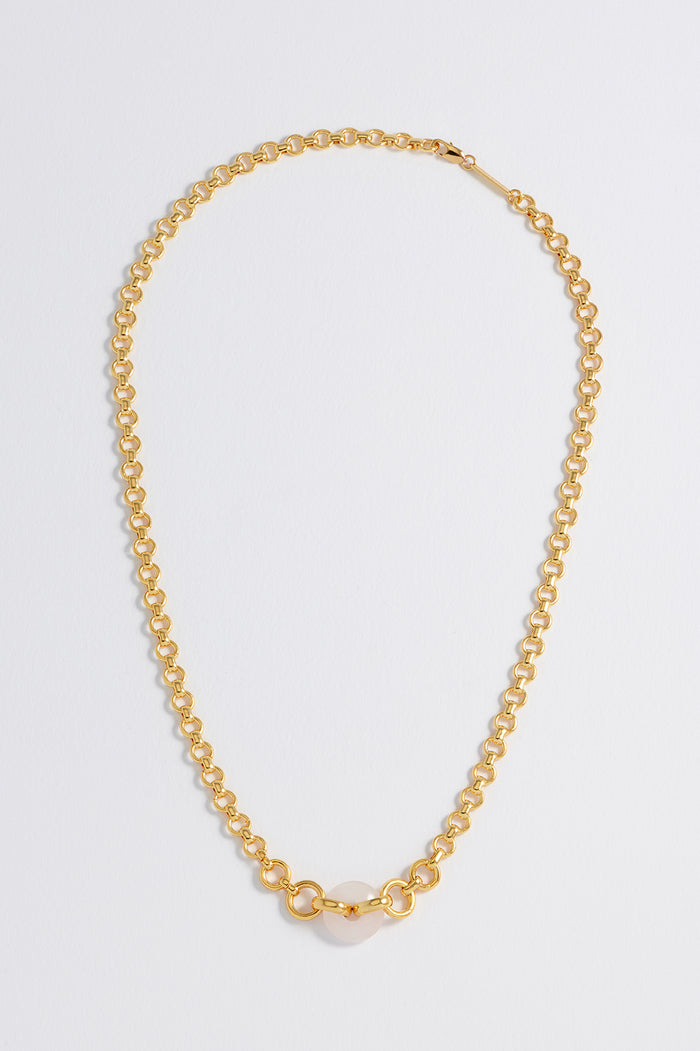 Rose Quartz Graduated Round Link Chain Necklace