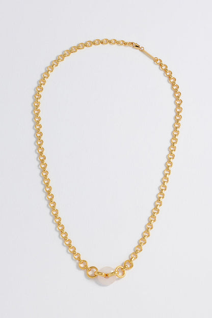 Rose Quartz Graduated Round Link Chain Necklace